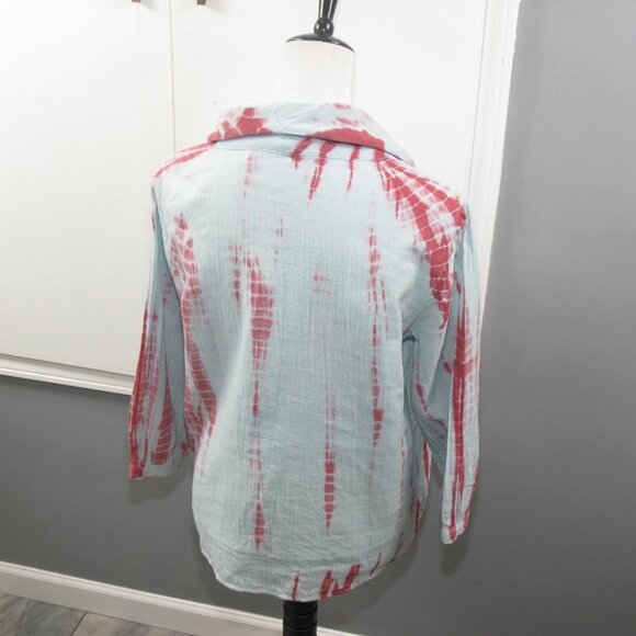 Soft Surroundings Blue/Pink Tie Dye Cowl Neck 100% Cotton Top Size Small - Picture 4 of 6